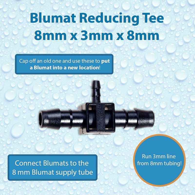 BLUMAT 32409 Tee for Tubing, 8mm to 3mm, 3-Pack