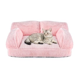 pawstrip Cat Couch Bed Soft Pink Dog Bed Washable Pet Sofa Bed Fluffy Kitten Sleeping Cushion Cute Cat Couches for Indoor Cats Self Warming Princess Puppy Bed for Small Dogs