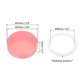 PATIKIL 70mm Regular Mouth Plastic Mason Jar Lids, 1Set/6 Pack Canning Jars Caps with Silicone Sealing Ring for Kitchen Storage, Pink
