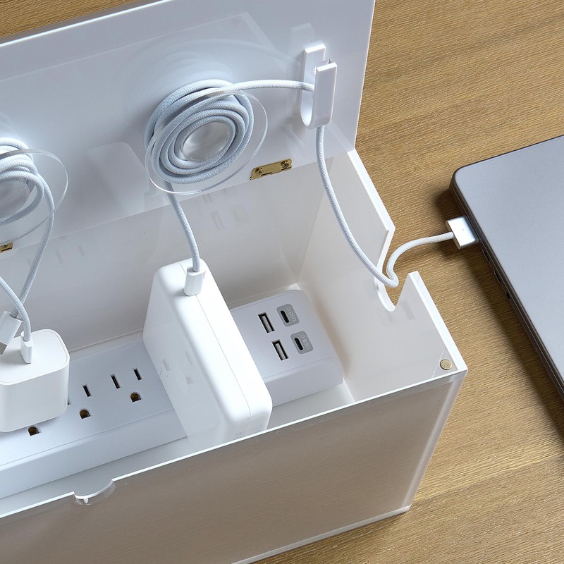 russell+hazel Desk Organizer Large Acrylic Cable Management Box, Transparent with