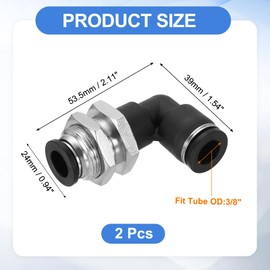 sourcing map 2Pcs Push to Connect Fittings, 3/8"x3/8" Tube OD Bulkhead 90 Degree Elbow Pneumatic Quick Connect Air Fitting for Hydraulic and Pneumatic Systems