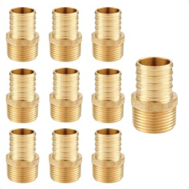 Flow Security Systems 10 Pack of 3/4 Inch PEX to 1/2 Inch Male NPT Brass Crimp Coupling Adapter Fittings For Pex Pipe Connection | ASTM F1807