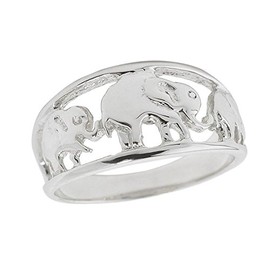 Animal Kingdom Solid 925 Sterling Silver Open Design Band Three Elephant Ring (Size 5.5)