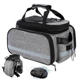 ZeeSunMm Bicycle Bags for Pannier Rack, 3-in-1 Bicycle Pannier Rack Bag, 25 L, Waterproof & Reflective Bicycle Pannier Rack Bag with Rain Cover (Grey)