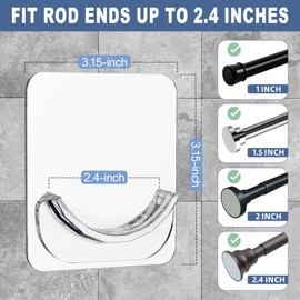 8 Pack Adhesive Curtain Rod Holders, No Drilling Shower Curtain Tension Rod Support Holder, Transparent Clear Durable Bathroom Rod Bracket