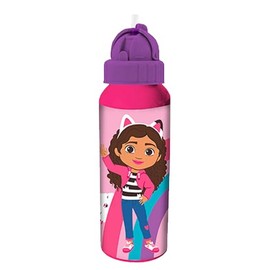 Gabby's Doll House Reusable Bottle, Gabby Canteen Resistant Design Water Bottle for Girls, Travel Bottle with Straw, Capacity 550ml (Purple)