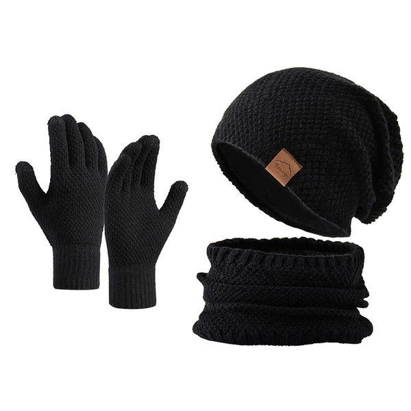 Gorro Invierno Bufanda Guantes Tactiles para Hombre Mujer,Conjunto Gorros Beanie
