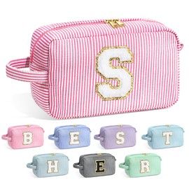 YOOLIFE Birthday Gifts for 6 7 8 9 10 11 12 13 14 15 Year Old Girl, Daughter Gifts, Teen Girl Gifts Trendy Stuff, Initial Makeup Bag, Pink S