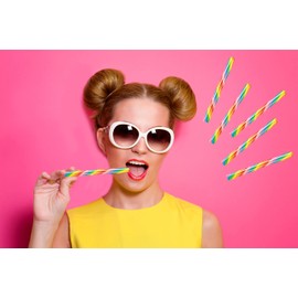 Fruidles Candy Cane Sticks Suckers, Old-Fashioned Multicolored Lemon Flavor, Individually Wrapped, 5.5" Inch, Net WT 10.17 oz (288g), 24-Pack - 0.42oz (12g) Pieces (Rainbow Swirl)