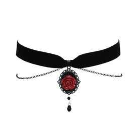 RareLove Vintage Red Rose Necklace Gothic Cameo Choker Victorian Jewelry Black Velvet Choker Collar for Women Witch Jewelry Vampire Necklace