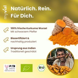 Organic Turmeric Capsules High Dose with Black Pepper - Pack of 120 - 600 mg Turmeric - Vegan, No Additives, Plastic-Free, Produced in Germany