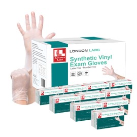 London Labs Medical Clear Vinyl Gloves, (Case of 1000) Powder Free & Latex Free, Disposable, Food Safe (Small)