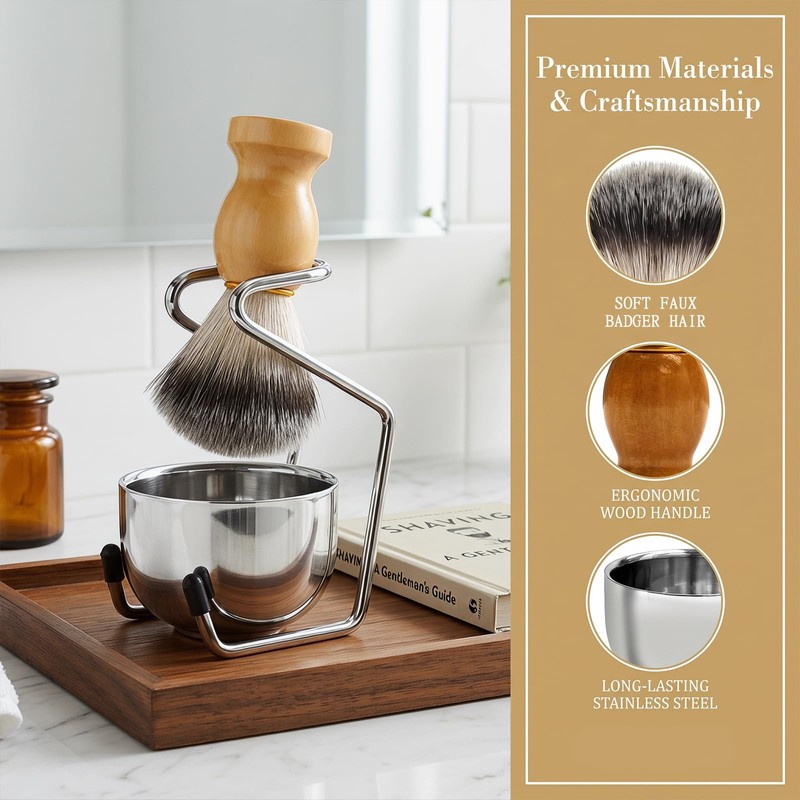 Shaving Brush and Bowl with Synthetic Badger Bristle