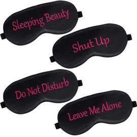 4 Pieces Funny Sleep Silk Mask with Adjustable Strap Soft Blackout Blindfold Sleeping Eye Mask for Women Men Full Night's Sleep, Travel, Nap, Meditation, Blindfold (Black with Red Words)