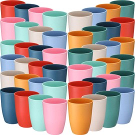Patelai 48 Wheat Straw Plastic Cups 12 oz Reusable Glasses Set Unbreakable Plastic Tumblers Dishwasher Safe for Smoothies, Water (8 Colors)