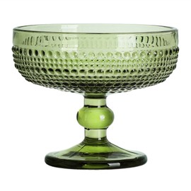 WAIT FLY Vintage Embossed Beads Glass Dessert Bowl Footed Trifle Bowl Ice Cream Bowl Serving Bowl for Fruit, Salad, Candy, Cocktail, Coffee, Trifle-Green-1 PCS