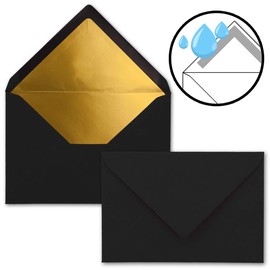 10 x B6 letter envelopes with gold inner lining, 12.5 x 17.6 cm, black, wet seal, FarbenFroh by Gustav Neuser