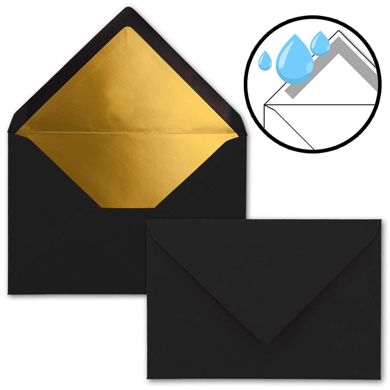 10 x B6 letter envelopes with gold inner lining, 12.5