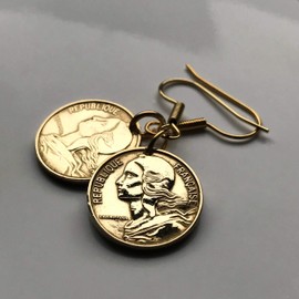 France 5 Centimes coin earrings French jewelry Marianne Paris Marseille Lyon Toulouse Bordeaux Lille Nice Rennes Reims Nantes Le Havre Toulon Dijon Strasbourg Seine Saint-Etienne Normandy e000018