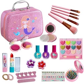 Juguetes de Maquillaje para Niños, Kit de Maquillaje Real para Niños, 24 Piezas Set de Maquillaje Lavable para Niñas Pequeñas Princesa, Juego de Joyas de Maquillaje y Disfraces para 3 4 5 6 7 8 9 Años, Regalos de Cumpleaños, Navidad, Pascua (24PCS)