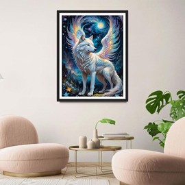 QINRUBB Wolf Wings Diamond Painting Adults, 5D Moon Diamond Painting Pictures Beginners, DIY Fantasy Round Full Drill Diamond Painting Embroidery Cross Stitch Gifts Home Wall Decor 30 x 40 cm
