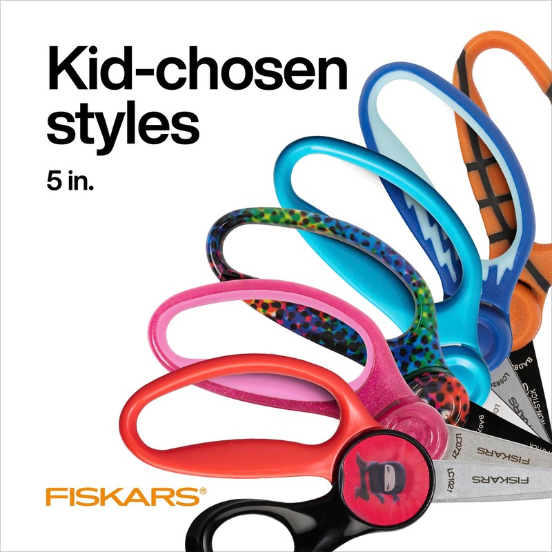 Fiskars 5" Pointed-Tip Scissors for Kids 4-7 with Non-Stick Blades