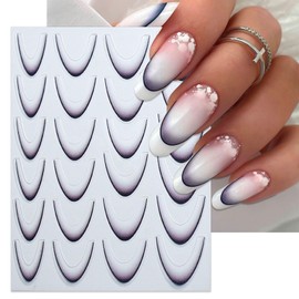 IDDFEVE 8 Sheets Gradient French Line Nail Art Stickers - 8 Colors Self-Adhesive Curved Stripes Nail Decals, French Tips Guides Designs for DIY Manicure