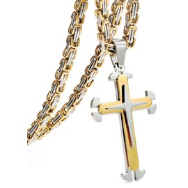KALVICA Cross Necklace for Men 316L Stainless Steel Cross Pendant Necklace with Byzantine Chain 22 inches