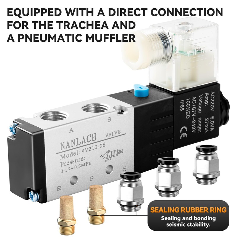 NANLACH 1/4"NPT Solenoid Valve 4V210-08 12V/24V/110V/220V Single Coil Pilot-Operated Electric