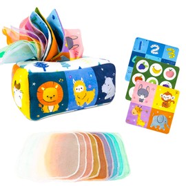 MR.HOKWY Baby Tissue Box Toy- Montessori Tissue Box Toy, Newborn Tissue Box Toy Sensory Toys with Pleated Tissue Paper and Colored Scarf Early Learning Toys for 6-12 Months (Animal)