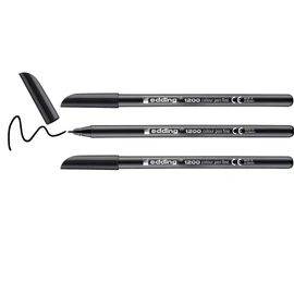 edding 1200 colour pen fine - black - pack of 3 pens - round nib 1 mm - felt-nib pen for drawing and writing - brush pens for drawing, writing, colouring, sketch pens, art pens