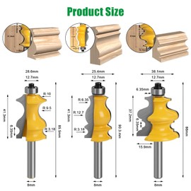 Set of 3 Milling Cutter for Router, 8 mm Shank, Router Bit 8 mm Shank, Router Accessories, DIY Home Woodworking Groove Cutter, Router Cutter Set, for Wood
