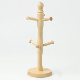 AQS International Kitchen Wooden 6 Cup Mugtree and Paper Towel Roll Holder Stand Rack Apollo - New (Mugtree, Black)