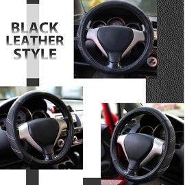 Car Steering Wheel Cover, Carbon Fiber Leather Vehicle Steer Wheel Protector, Breathable Sporty Anti-Slip Automotive Interior Steering Wrap Cover Accessories, Universal Fit (Orange)