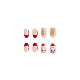 Christmas Press on Nails Short Almond Winter Fake Nails Red Full Cover Santa Claus False Nails with Xmas Hat French Tip Designs Glossy Glue on Nails Cute Acrylic Artificial Nails for Women Girls 24Pcs