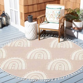Round Boho Rug Kids Hand Drawn Seamless with Pink Pastel Rainbows Summer for Baby Area Rug Linen Rug Carpet Patio Rug Hallway Runner Rug Mat Pad Minimalist Home Decor for Living Room Outdoor 6ft