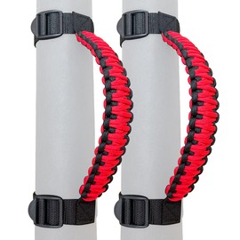 ROMASO Roll Bar Grab Handles for Jeep Wrangler YJ TJ JK JKU JL JLU 1987-2024,Paracord Grab Handle 250 Pounds Load Handle Grips,Black&Red