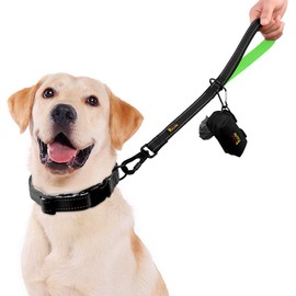 PLUTUS PET Short Training Dog Leash with Padded Handle for Medium Large Big Dogs,18 Inch Heavy Duty Strong Traffic Leash with Carabiner Clip for Climbing Walking or Guiding Blind（18”，Black