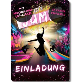 celebr8te 12 x Invitation Cards in Pink Jump Trampoline Design – For Children's Birthday Parties of Girls in Jumphouse Trampoline Park