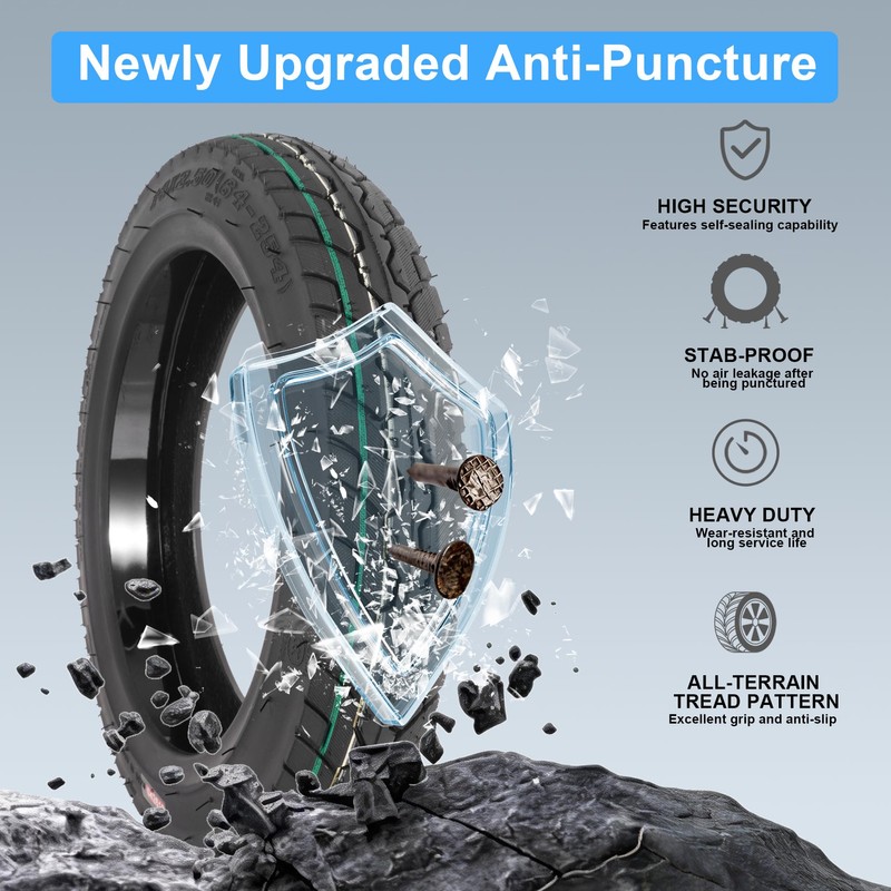 14X2.50 E-Bike Tubeless Tire with Self-Sealing Puncture Protection 6PR 1PAC