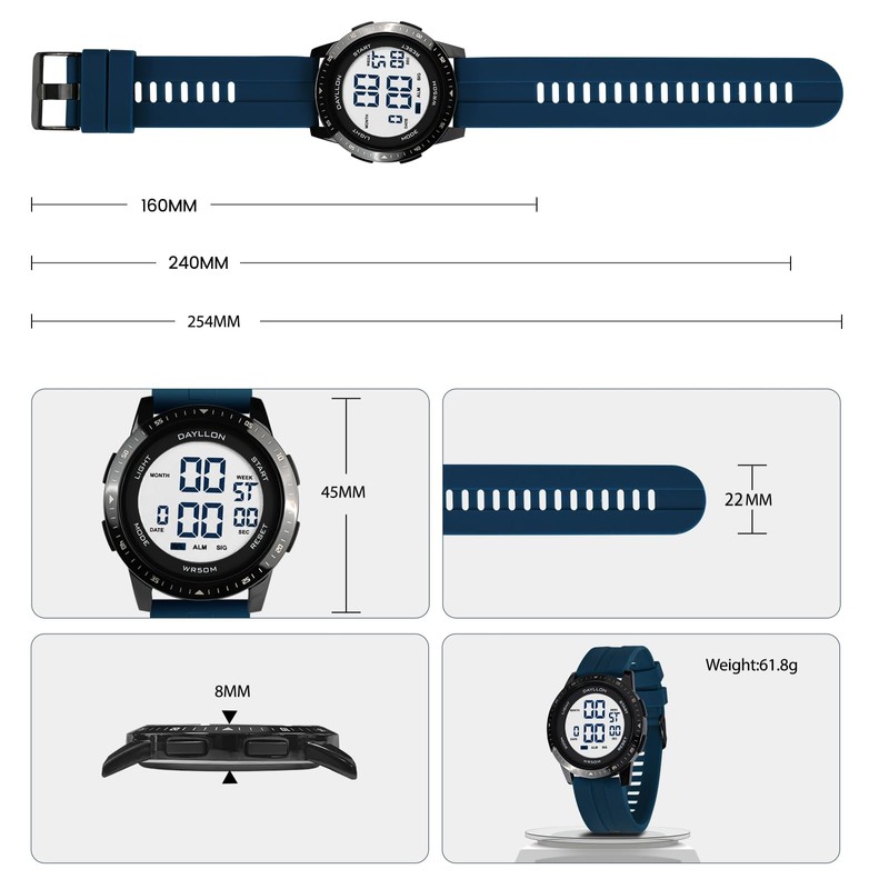 Dayllon Metal Case Ultra-Thin Minimalist Sports Digital Watch for Men