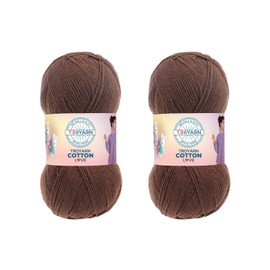 Troyarn Cotton Love (2- Skeins Pack) 55% Cotton 45% Acrylic Yarn Cotton Yarn (2 x 3.52 Oz - 2 x 100 gr) / (2 x 360 Yard - 2 x 330 mt)(113493-Brown)