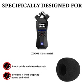 Geekria for Creators Schaumstoff-Windschutzscheibe, kompatibel mit Zoom H1 Essential Recorder, Mikrofon-Windabdeckung, Schwammfilter, tragbarer Digitalrekorder (Schwarz/2er-Pack)