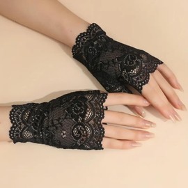 Kingsie Lace Gloves, Elegant, UV Protection, UV Protection, Sunscreen, Lace Sleeves, Women's Gloves, Driving, Wedding, Coming-of-age Ceremony, Bride Supplies, Stylish Decoration, fingerless black