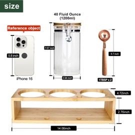 MR.BLACAT KKC Airtight Borosilicate Glass Coffee Beans, Loose Leaf Tea & Sugar Containers with Bamboo Lids & Scoops,Rack, Labels - Cocoa,Matcha, Kitchen Pantry Organization - 40 Fl.Oz