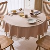 Linen Textured Round Tablecloth with Tassel - Waterproof Spill Proof