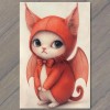 4x6" Cute Cat with Devil Horns Wings Red Background Halloween