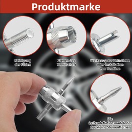 Notoke Tyre Valve Remover, Valve Repair, 1 Piece 4-Way Valve Core Tool with Single Head Valve Core Remover and Fitter, with 20 Brass Valve Cores, for Car, Bicycle and Motorcycle Tyres