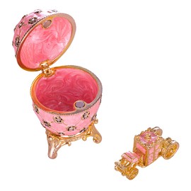 Faberge Style Coronation Egg / Jewellery Box with Carriage 6.5 cm Pink