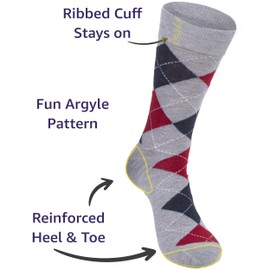 Premium Argyle Dress Socks for Men, Classic and Fun Cotton Socks, 3 Pair Set with Gift Box - Argyle Gray